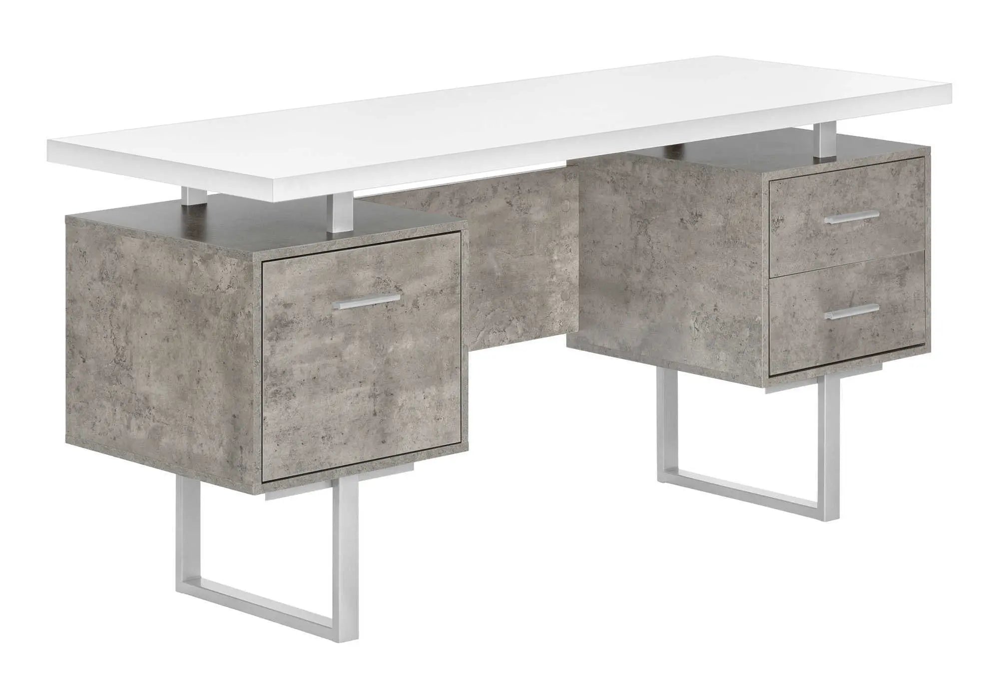 60" White and Gray Computer Desk With Three Drawers Homeroots Office