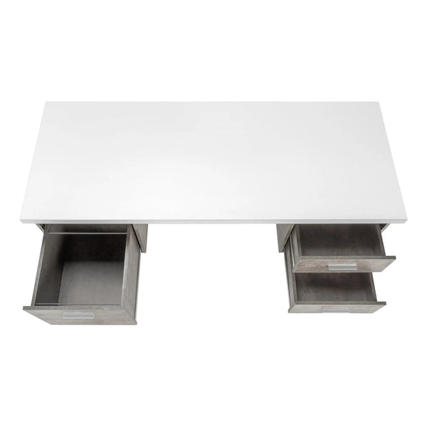 60" White and Gray Computer Desk With Three Drawers Homeroots Office