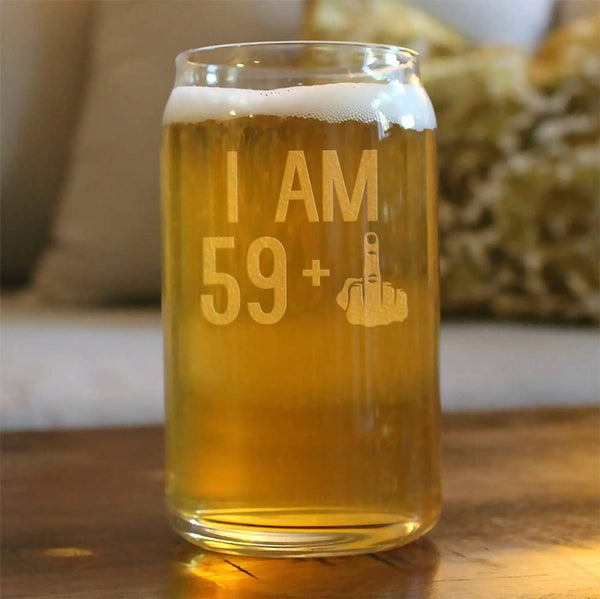 60th Birthday Gifts - 59 Middle Finger Beer Can Pint Glass Bevvee