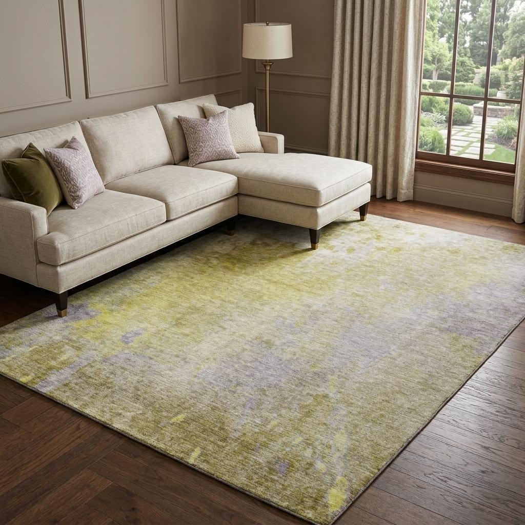 10' X 14' Gold And Beige Abstract Shag Washable Area Rug With UV Protection - Home & Garden