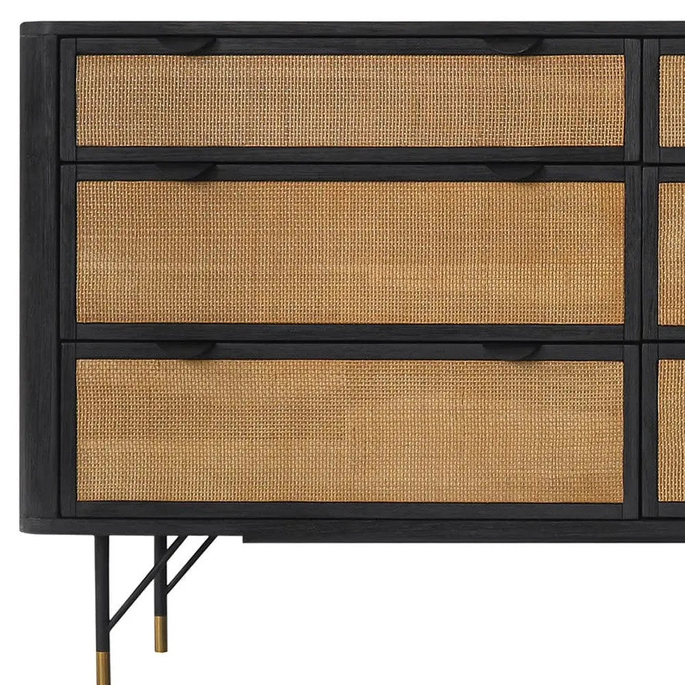 61" Black And Natural Solid Wood Six Drawer Double Dresser Homeroots Bed & Bath