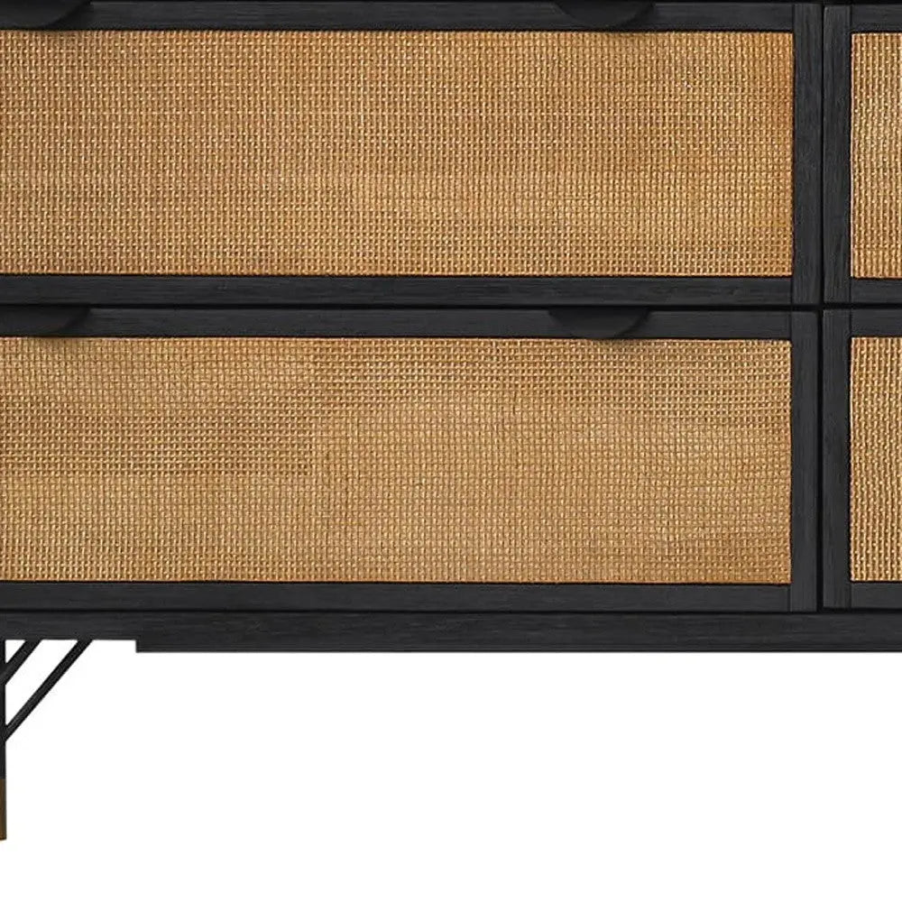 61" Black And Natural Solid Wood Six Drawer Double Dresser Homeroots Bed & Bath