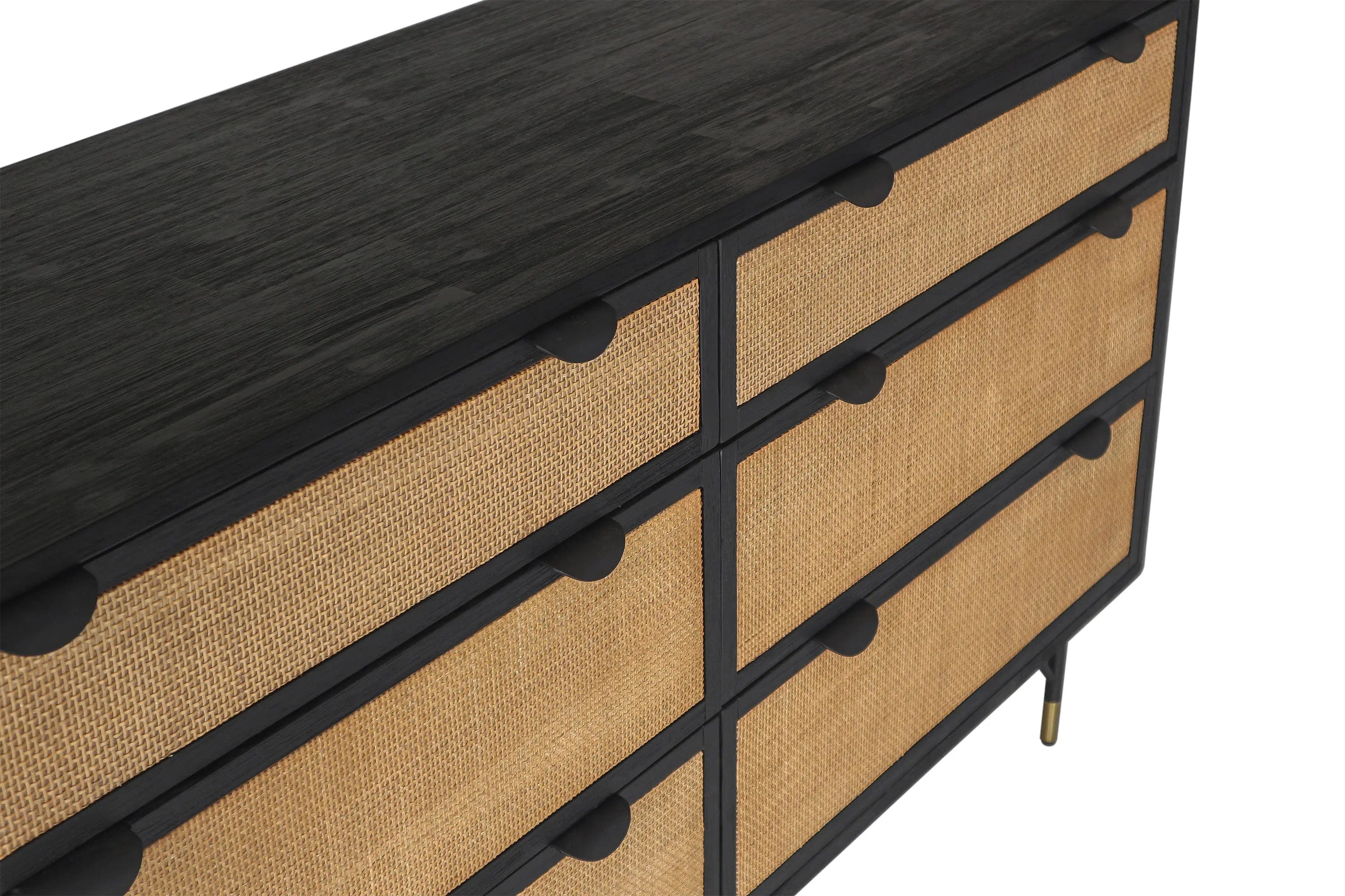 61" Black And Natural Solid Wood Six Drawer Double Dresser Homeroots Bed & Bath