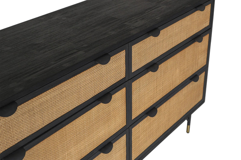 61" Black And Natural Solid Wood Six Drawer Double Dresser Homeroots Bed & Bath