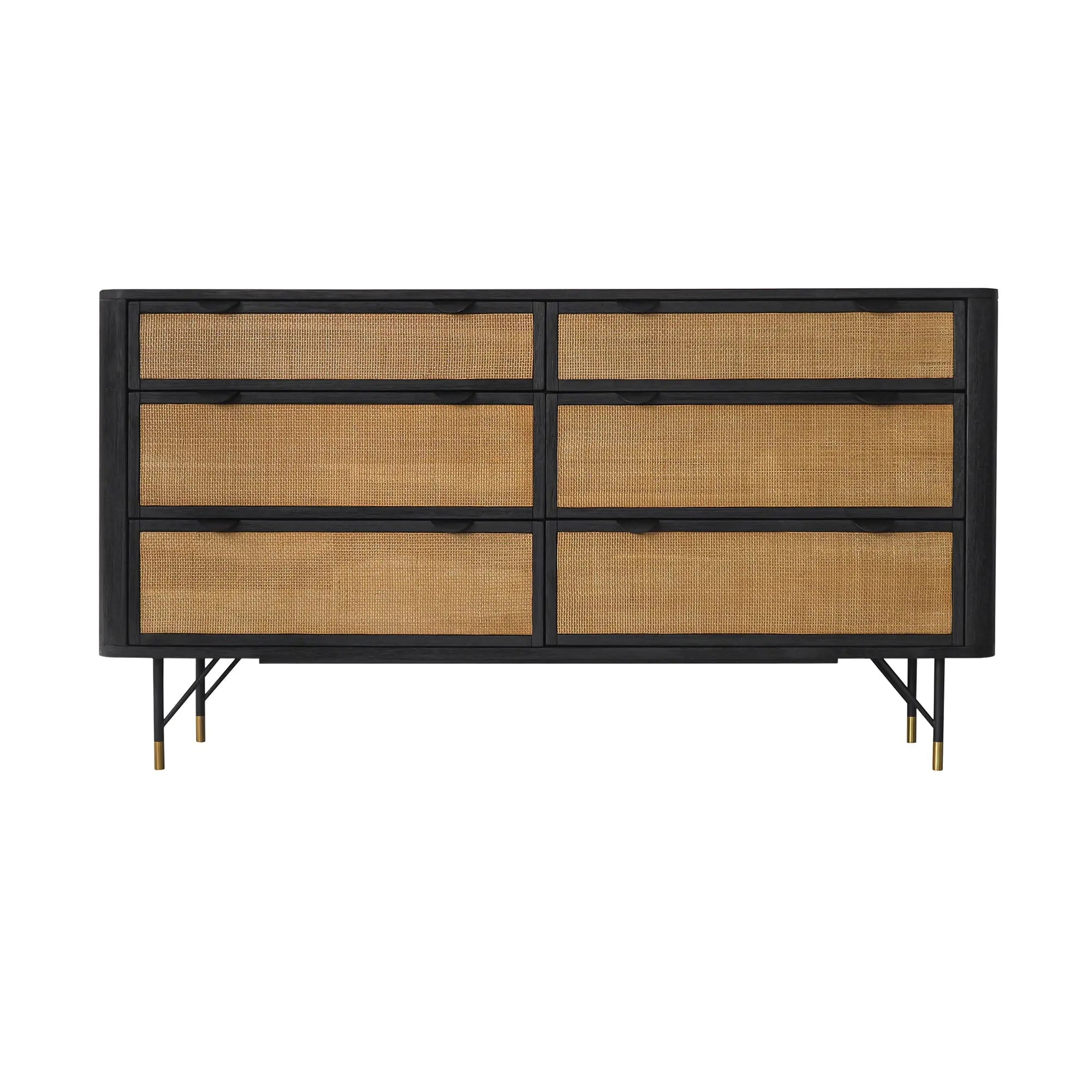 61" Black And Natural Solid Wood Six Drawer Double Dresser Homeroots Bed & Bath