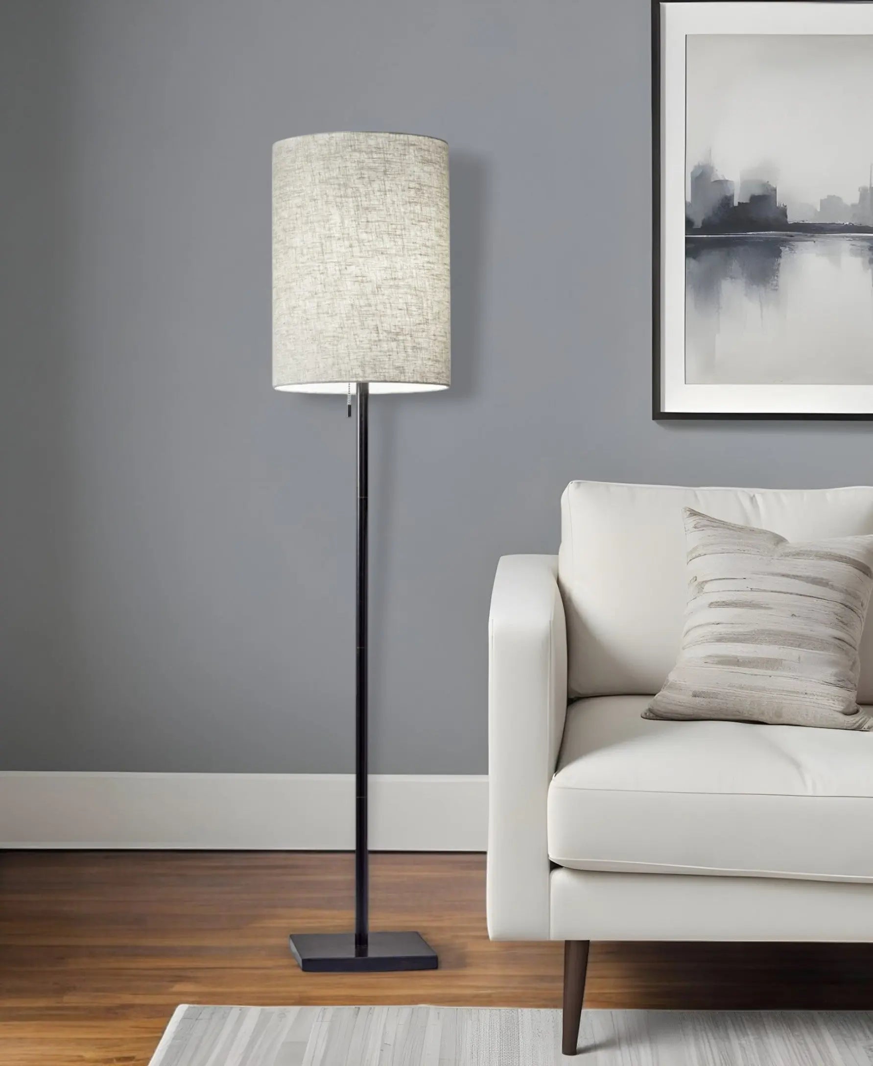 61" Bronze Metal Floor Lamp With Beige Fabric Shade Homeroots Lighting