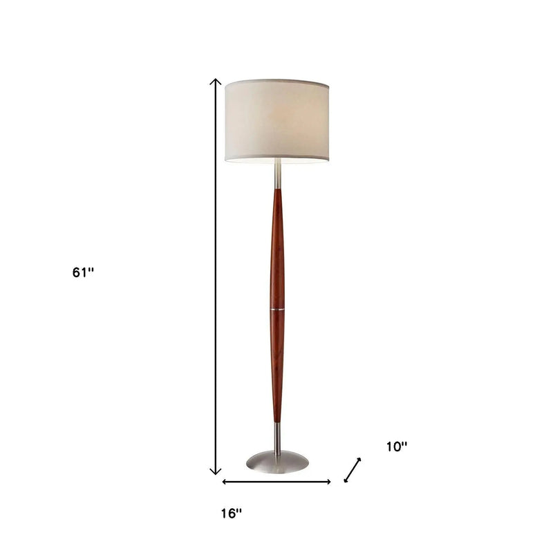 61" Brown And White Solid Wood Floor Lamp With White Fabric Drum Shade - GreatEagleInc