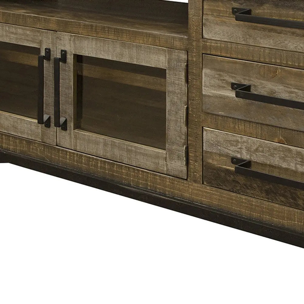 61" Brown Solid Wood Cabinet Enclosed Storage Distressed TV Stand Homeroots Living Room