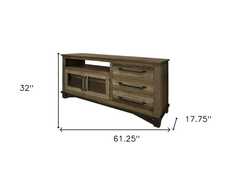 61" Brown Solid Wood Cabinet Enclosed Storage Distressed TV Stand Homeroots Living Room