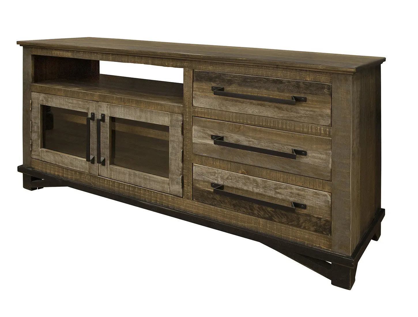 61" Brown Solid Wood Cabinet Enclosed Storage Distressed TV Stand Homeroots Living Room