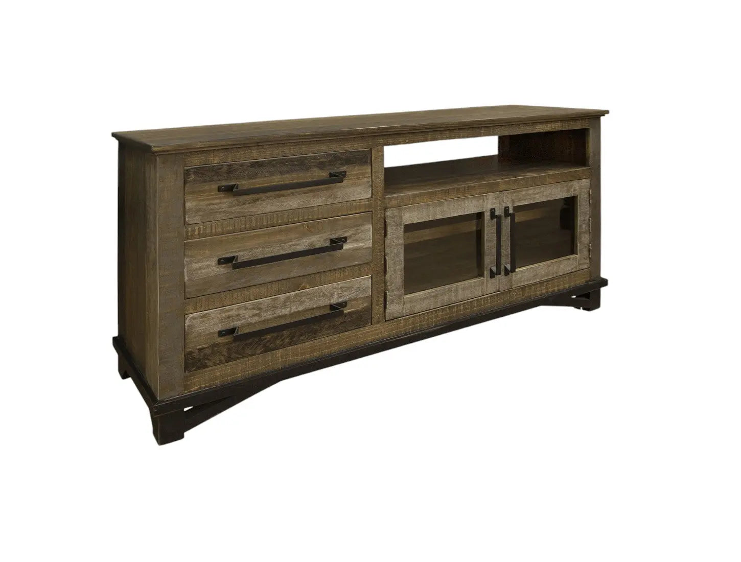 61" Brown Solid Wood Cabinet Enclosed Storage Distressed TV Stand Homeroots Living Room