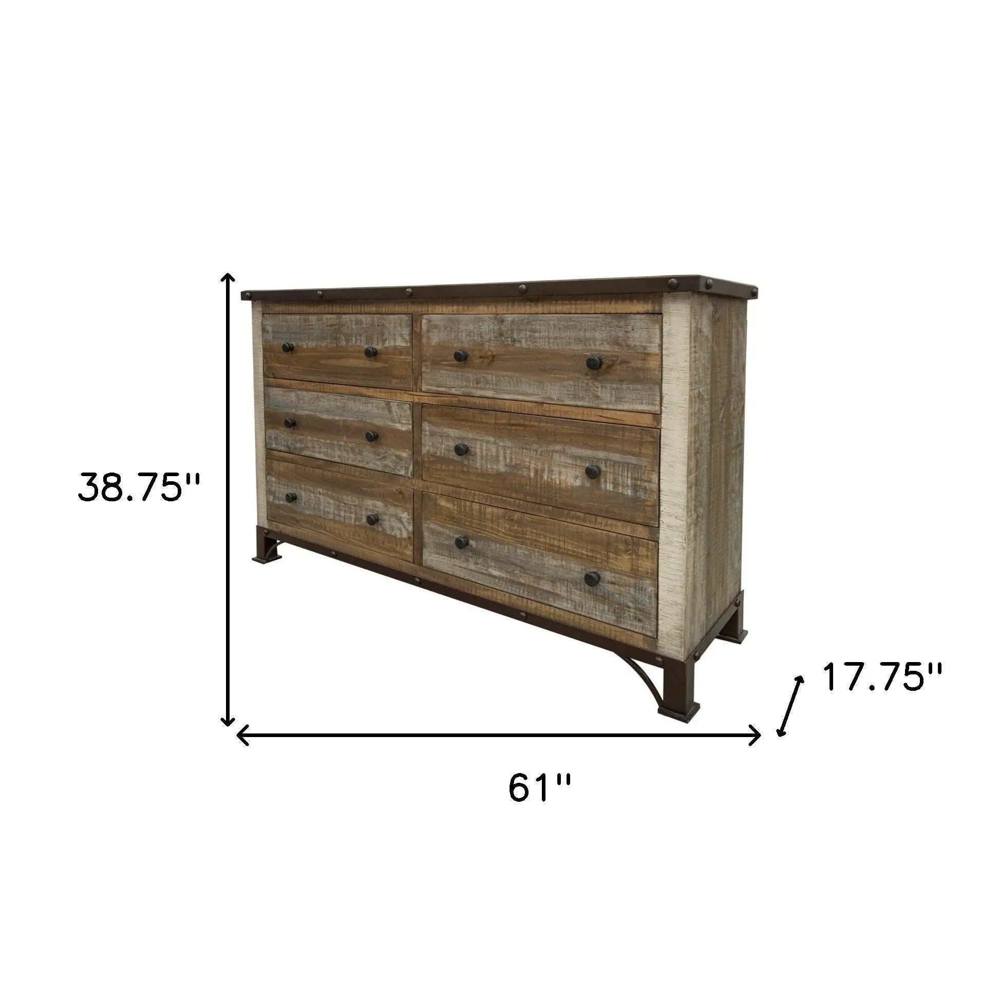61" Brown Solid Wood Six Drawer Double Dresser Homeroots Bed & Bath
