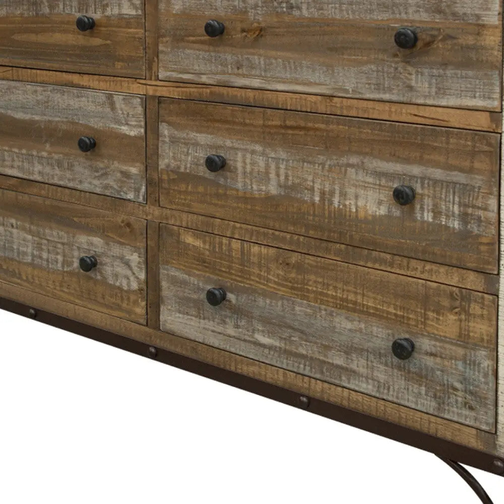 61" Brown Solid Wood Six Drawer Double Dresser Homeroots Bed & Bath