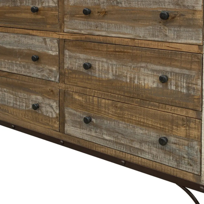 61" Brown Solid Wood Six Drawer Double Dresser Homeroots Bed & Bath