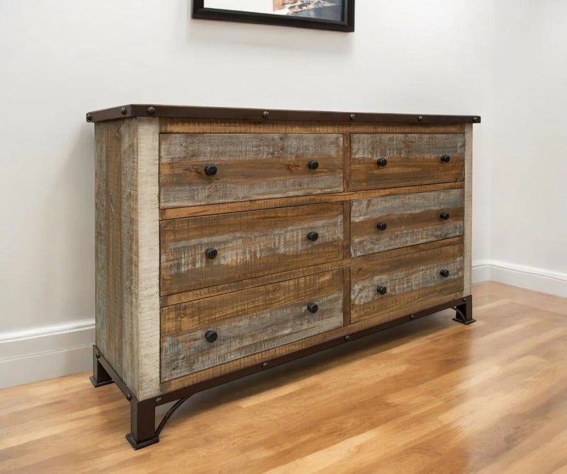 61" Brown Solid Wood Six Drawer Double Dresser Homeroots Bed & Bath