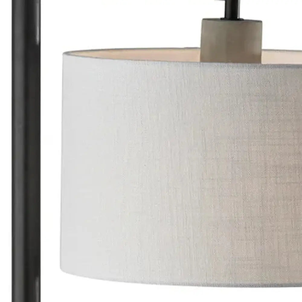 61" Grey And Black Arc Floor Lamp With White Fabric Drum Shade Homeroots Lighting