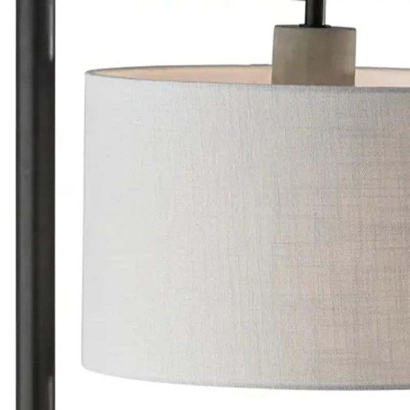 61" Grey And Black Arc Floor Lamp With White Fabric Drum Shade Homeroots Lighting