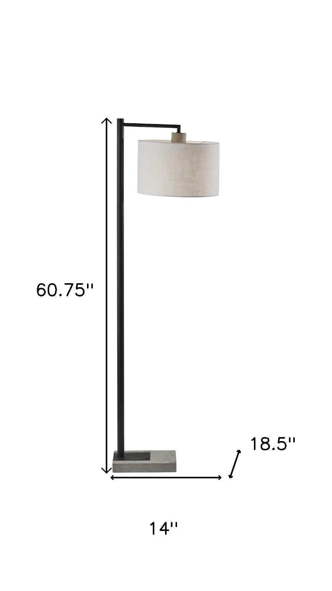 61" Grey And Black Arc Floor Lamp With White Fabric Drum Shade Homeroots Lighting
