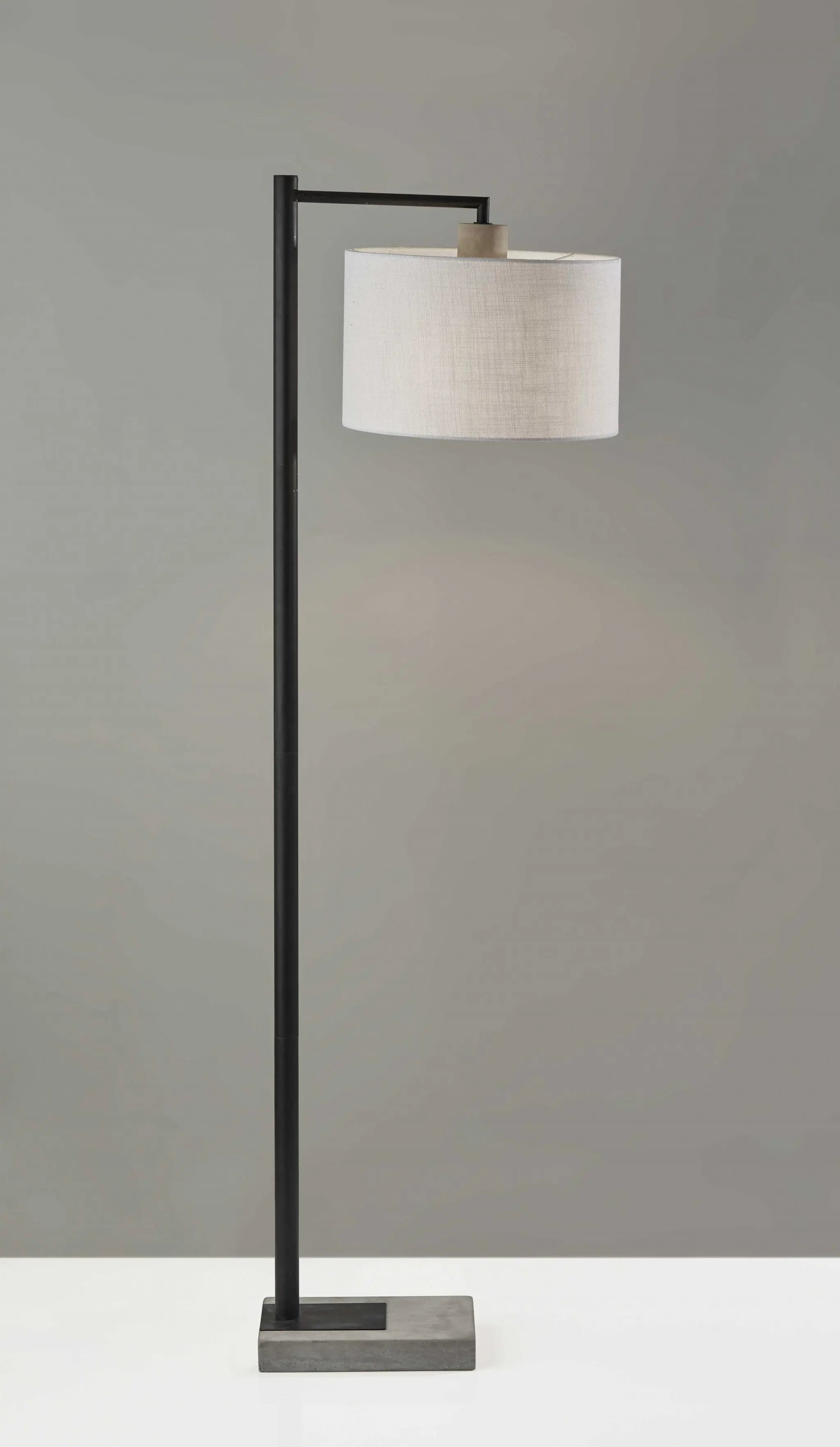 61" Grey And Black Arc Floor Lamp With White Fabric Drum Shade Homeroots Lighting