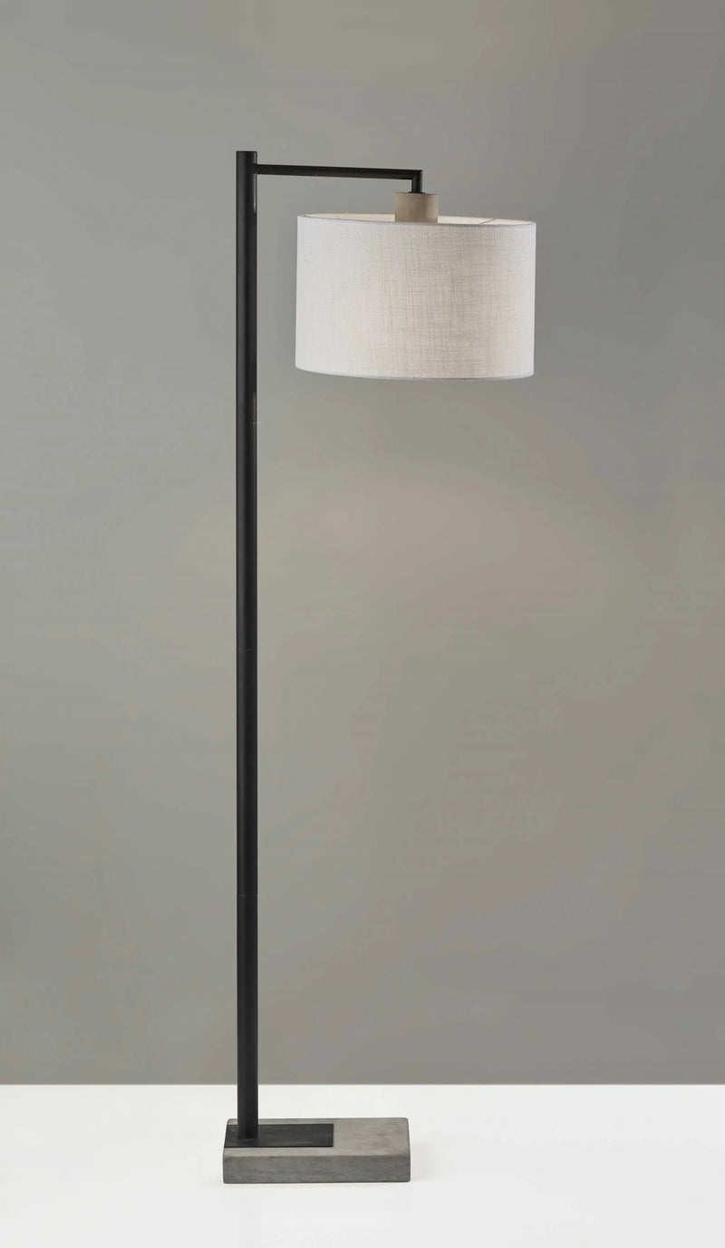 61" Grey And Black Arc Floor Lamp With White Fabric Drum Shade Homeroots Lighting