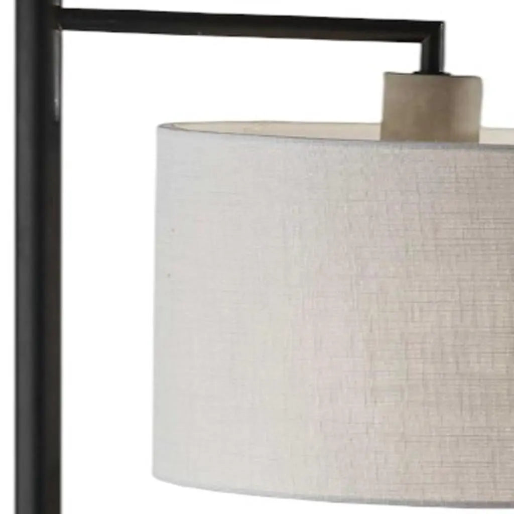 61" Grey And Black Arc Floor Lamp With White Fabric Drum Shade Homeroots Lighting