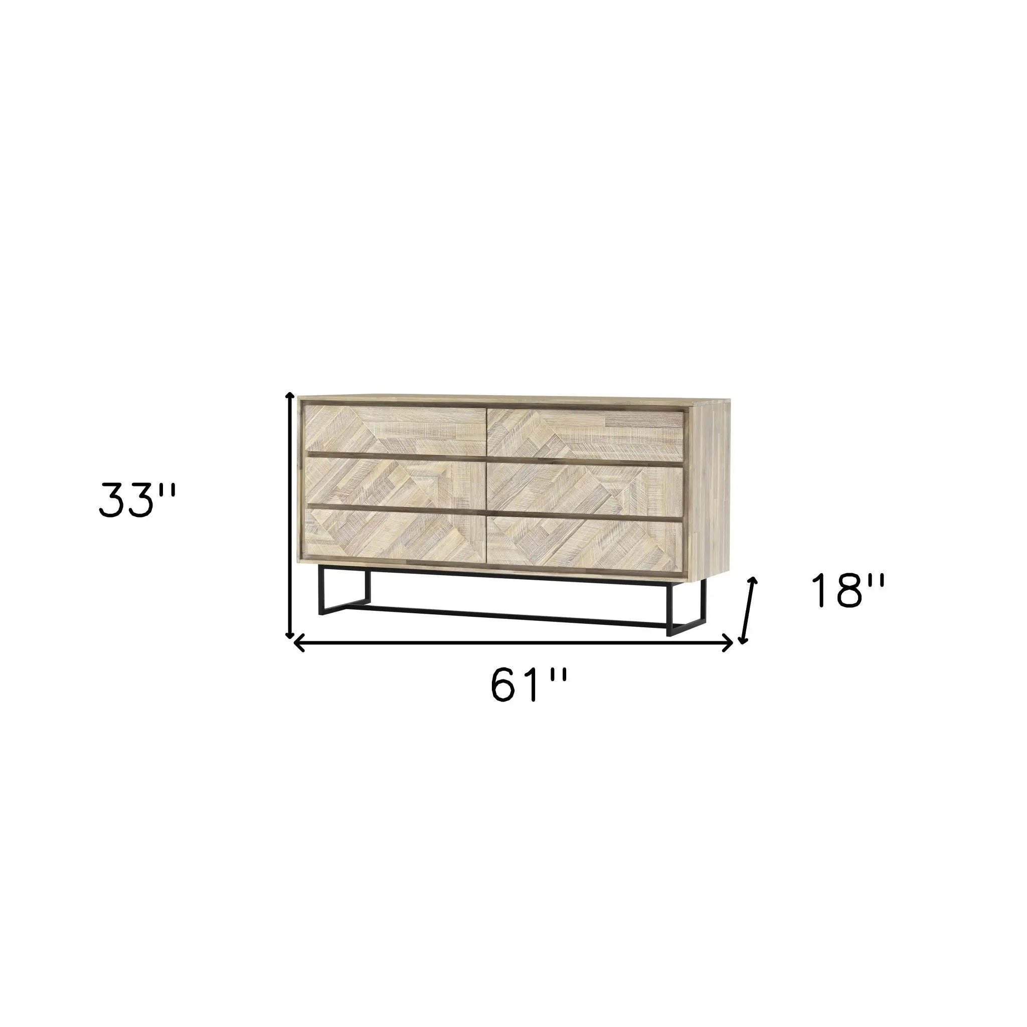 61" Natural Solid Wood Six Drawer Double Dresser Homeroots Bed & Bath