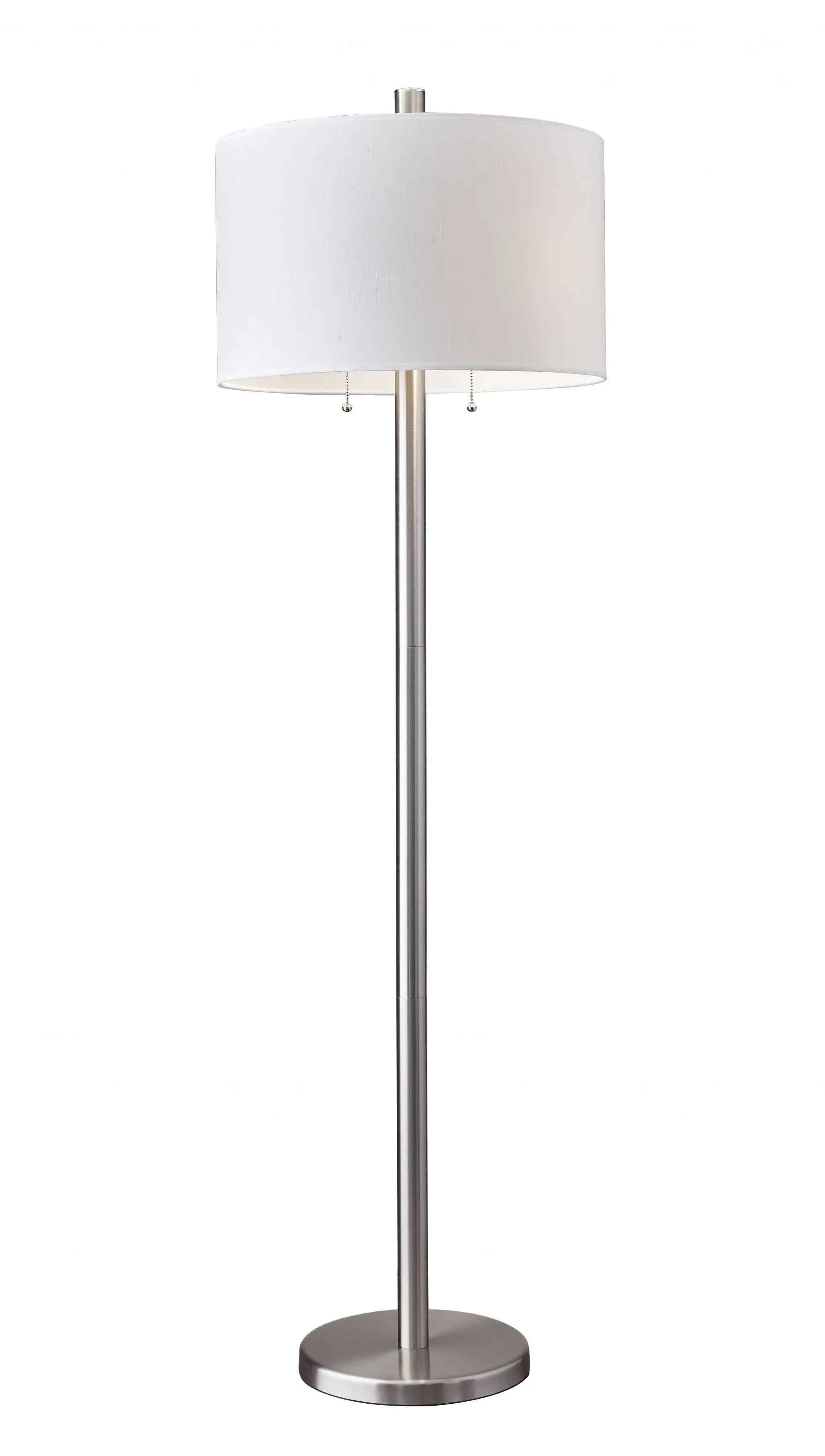 61" Silver Two Light Floor Lamp With White Fabric Drum Shade Homeroots Lighting