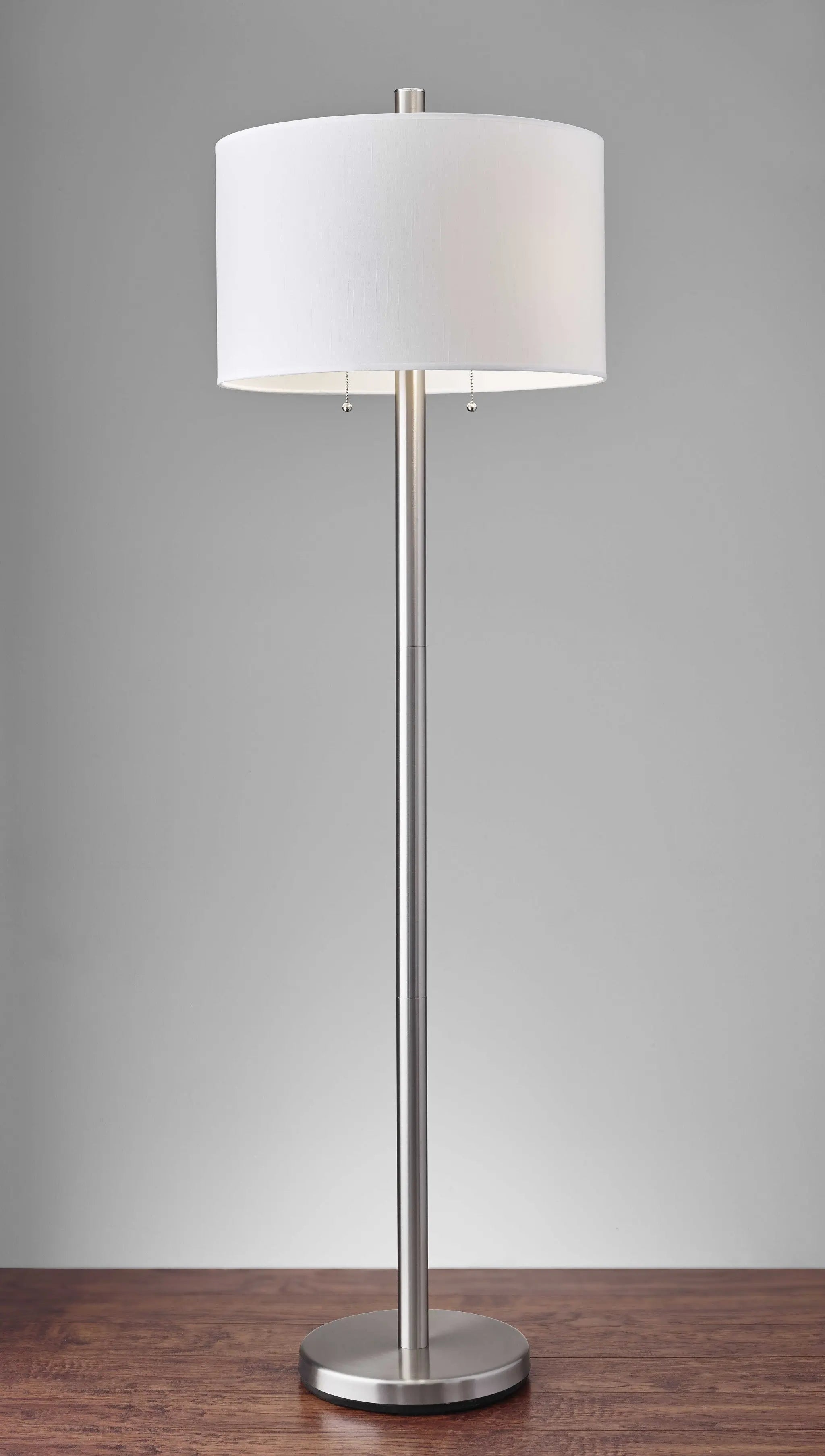 61" Silver Two Light Floor Lamp With White Fabric Drum Shade Homeroots Lighting