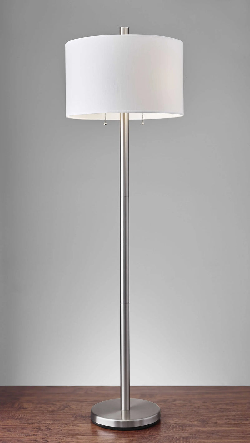 61" Silver Two Light Floor Lamp With White Fabric Drum Shade Homeroots Lighting
