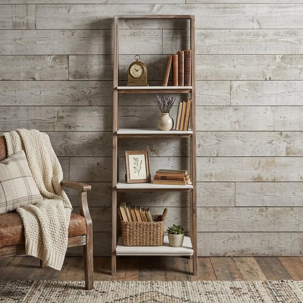 61" White Distressed Wood Four Tier Step Bookcase Homeroots Office