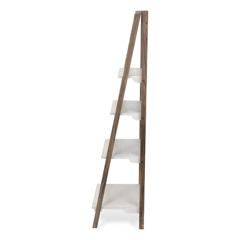 61" White Distressed Wood Four Tier Step Bookcase Homeroots Office