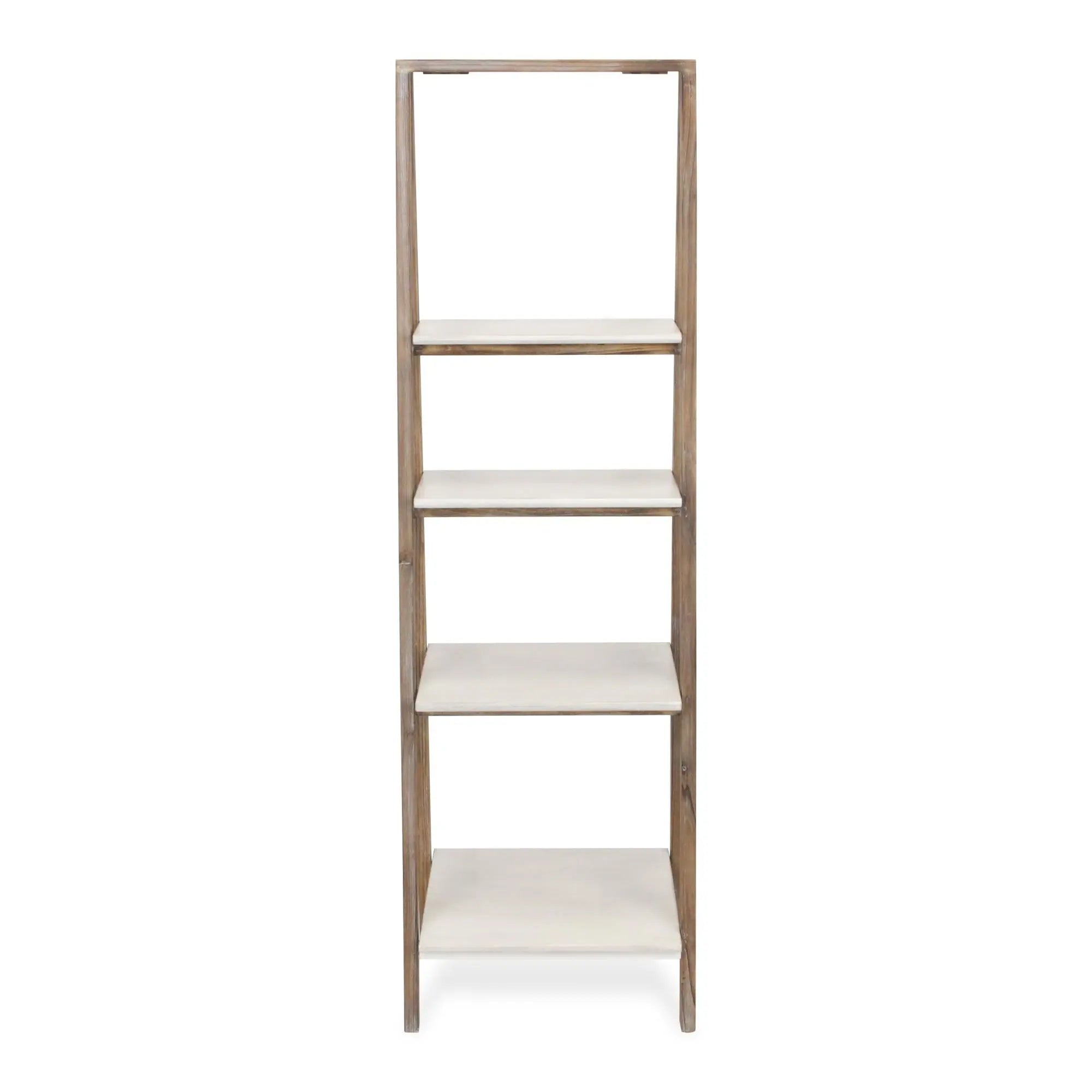 61" White Distressed Wood Four Tier Step Bookcase Homeroots Office