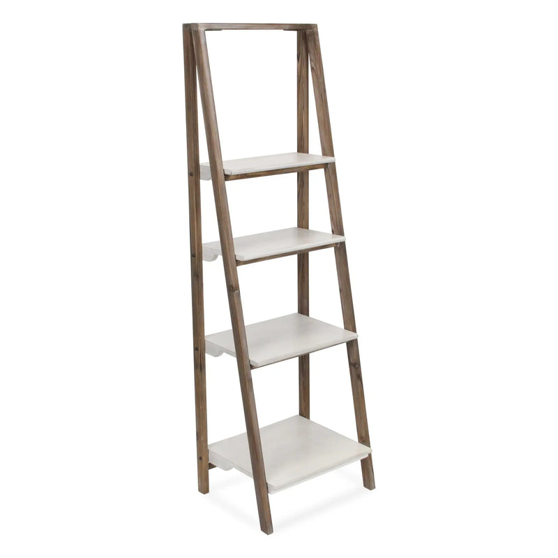 61" White Distressed Wood Four Tier Step Bookcase Homeroots Office