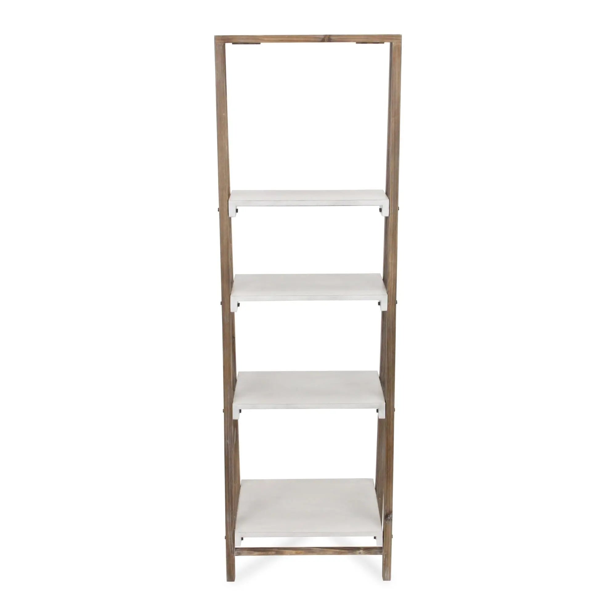 61" White Distressed Wood Four Tier Step Bookcase Homeroots Office
