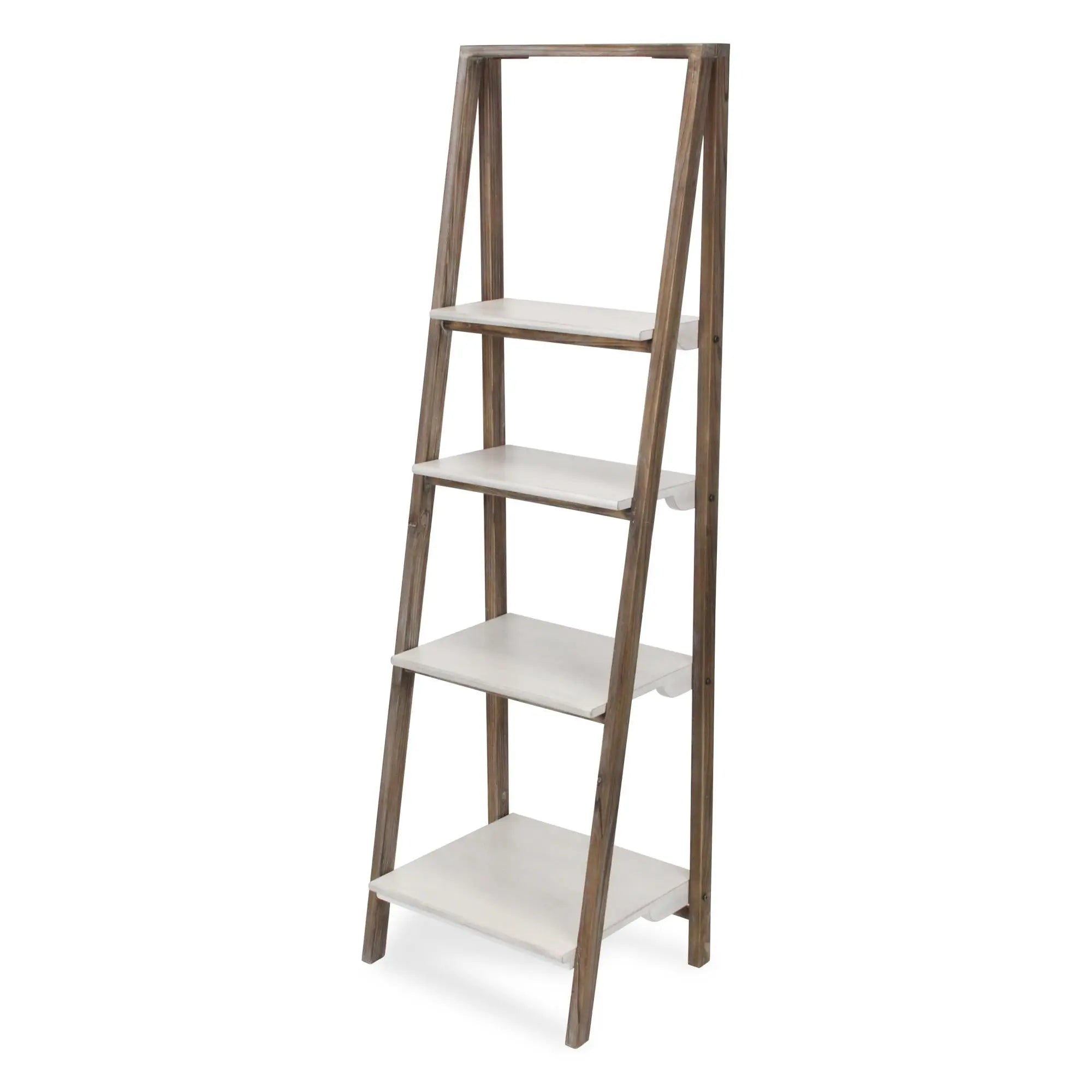 61" White Distressed Wood Four Tier Step Bookcase Homeroots Office