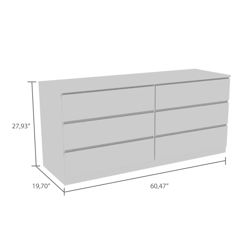 61" White Six Drawer Double Dresser Homeroots Bed & Bath