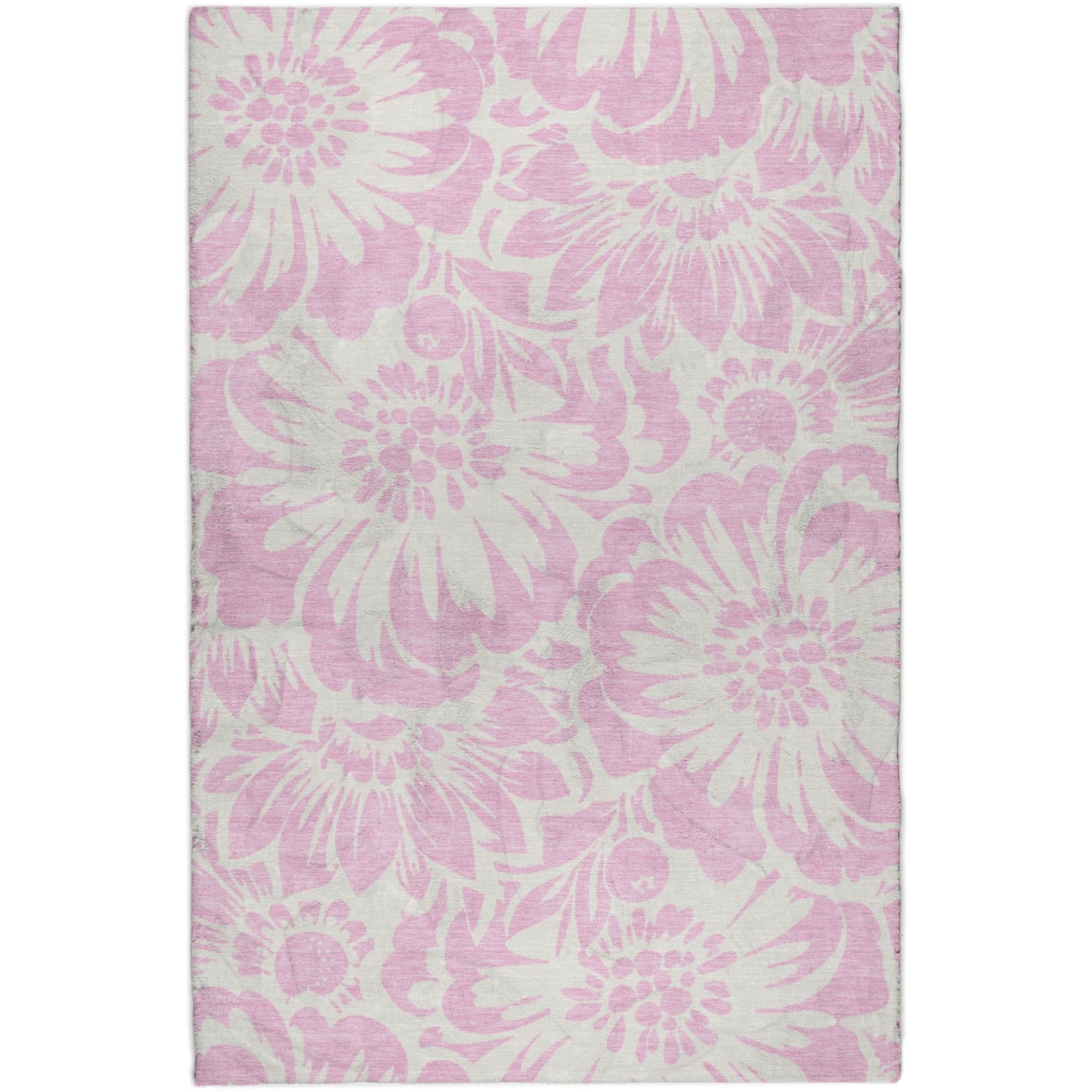 10' X 14' Pink And Ivory Floral Shag Washable Area Rug With UV Protection - Home & Garden