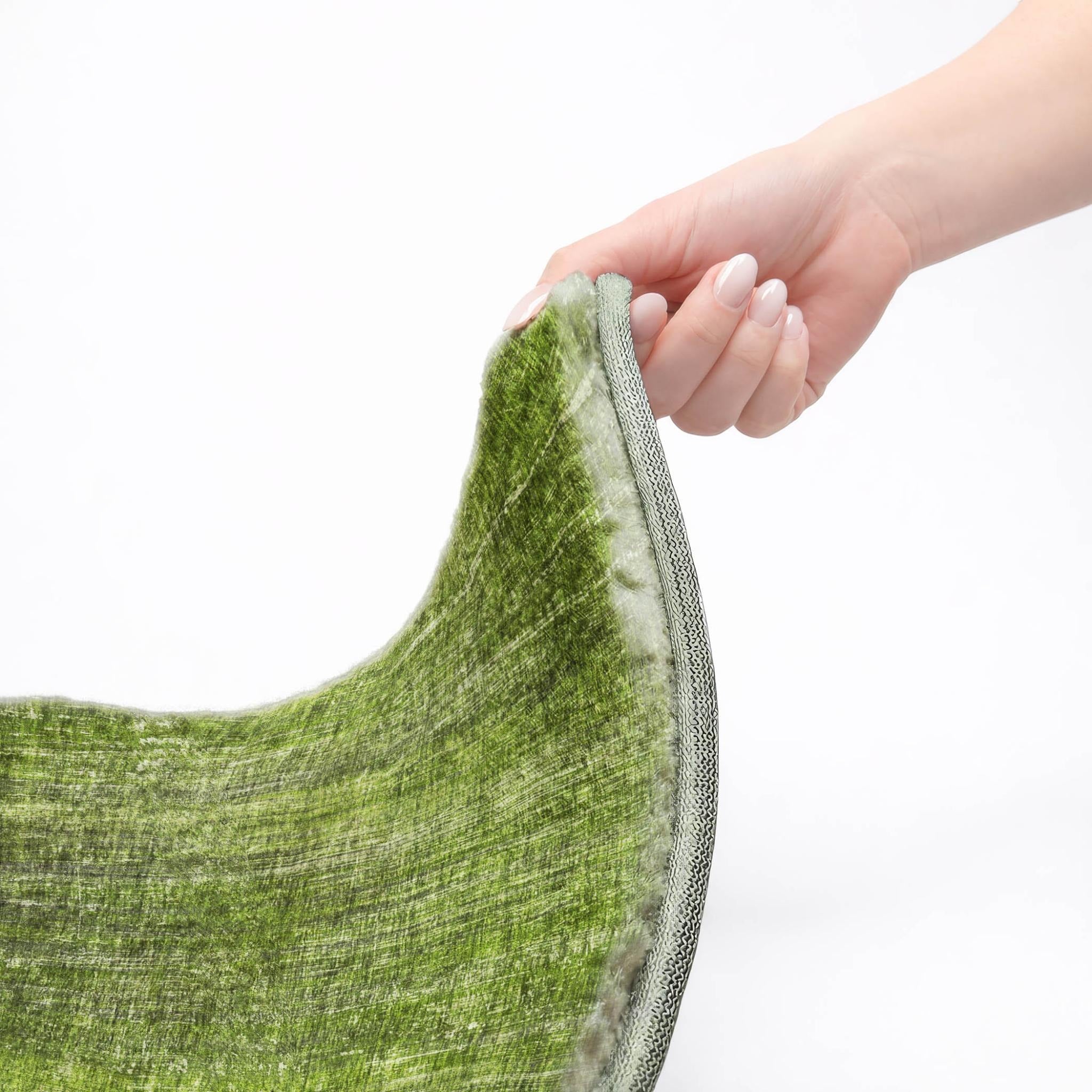 10' X 14' Green And Gray Striped Shag Washable Area Rug With UV Protection - Home & Garden