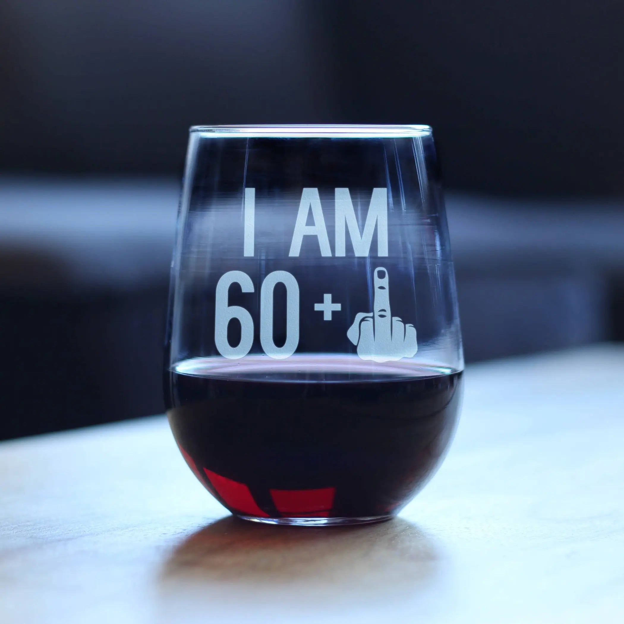 61st Birthday Gifts - 60 Middle Finger Stemless Wine Glass Bevvee