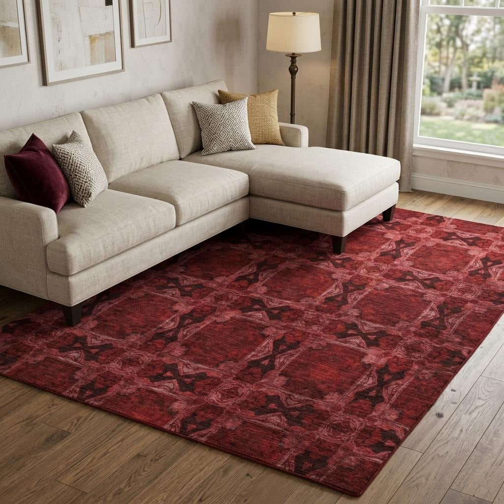 10' X 14' Burgundy And Red Geometric Shag Washable Area Rug With UV Protection - Home & Garden