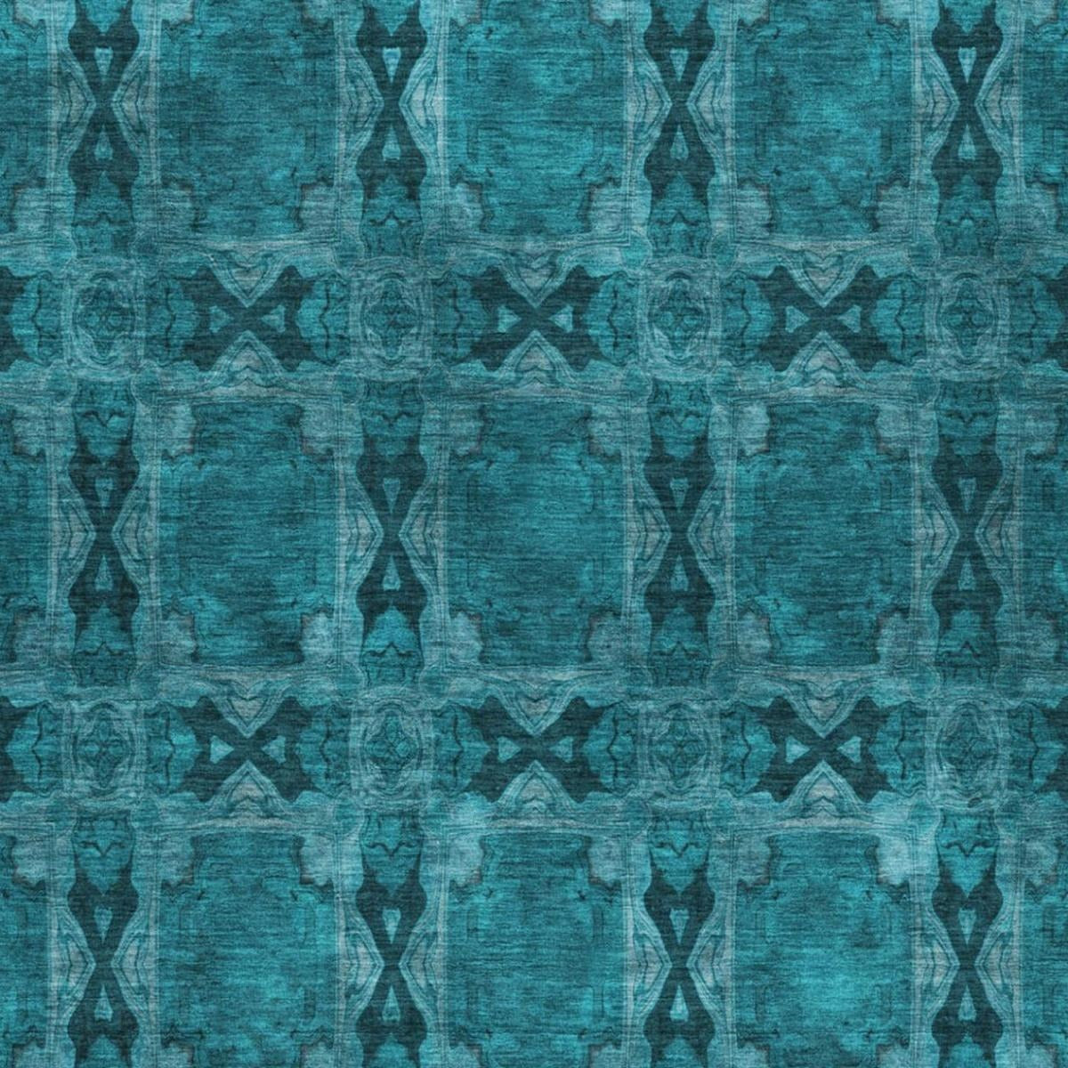 5' X 8' Teal And Charcoal Geometric Shag Washable Area Rug With UV Protection - Home & Garden