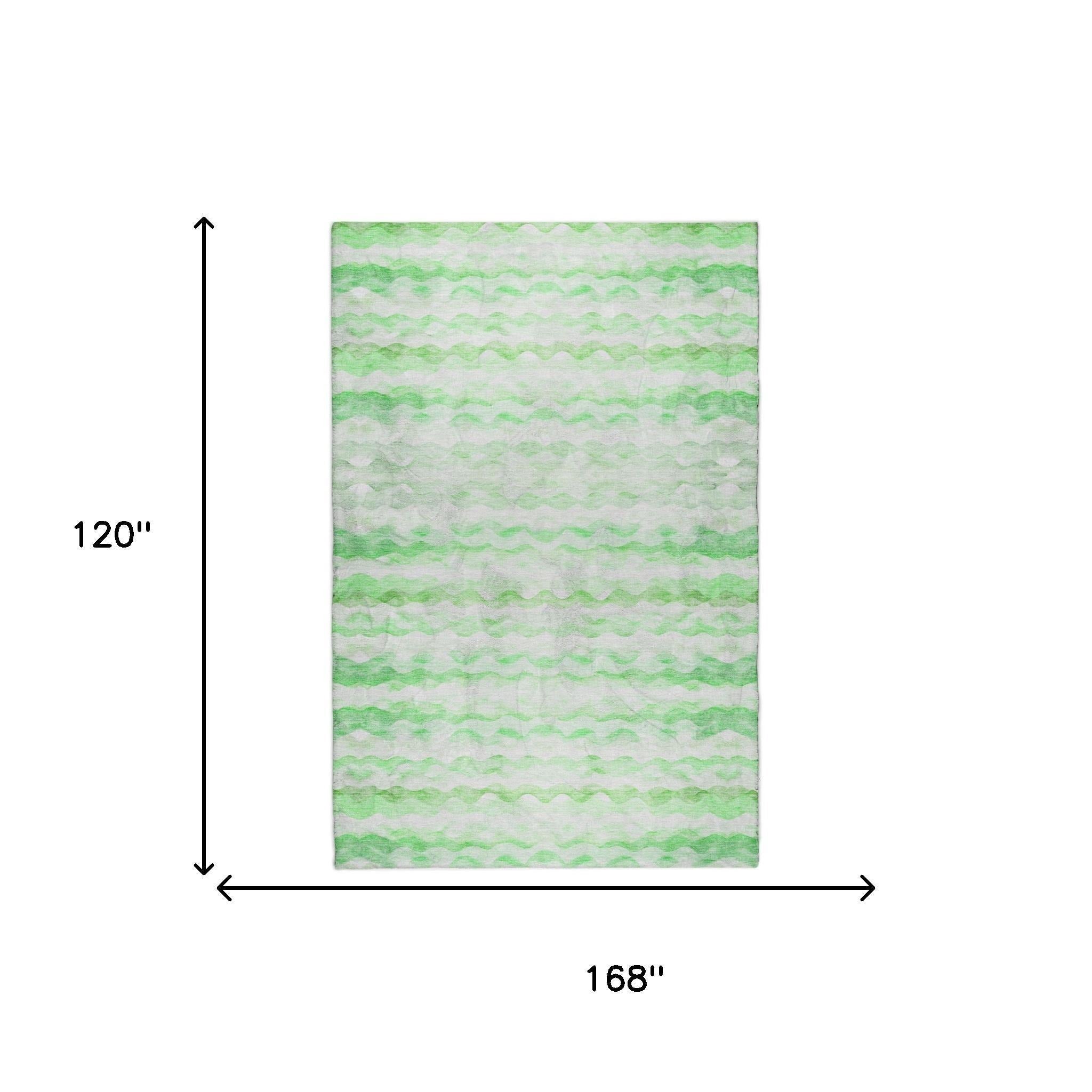 10' X 14' Green And Ivory Striped Shag Washable Area Rug With UV Protection - Home & Garden