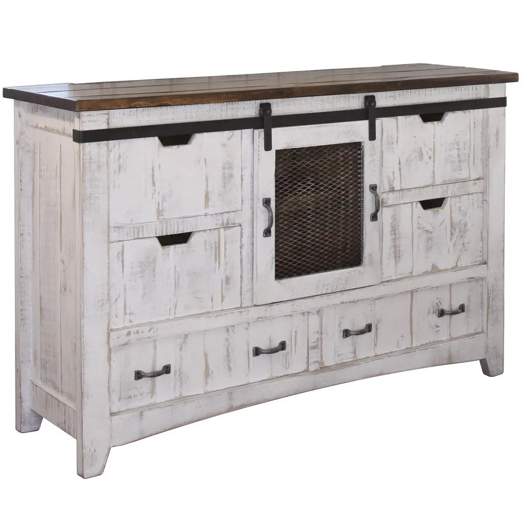 62" Antiqued White Solid Wood Six Drawer Triple Dresser Homeroots Bed & Bath
