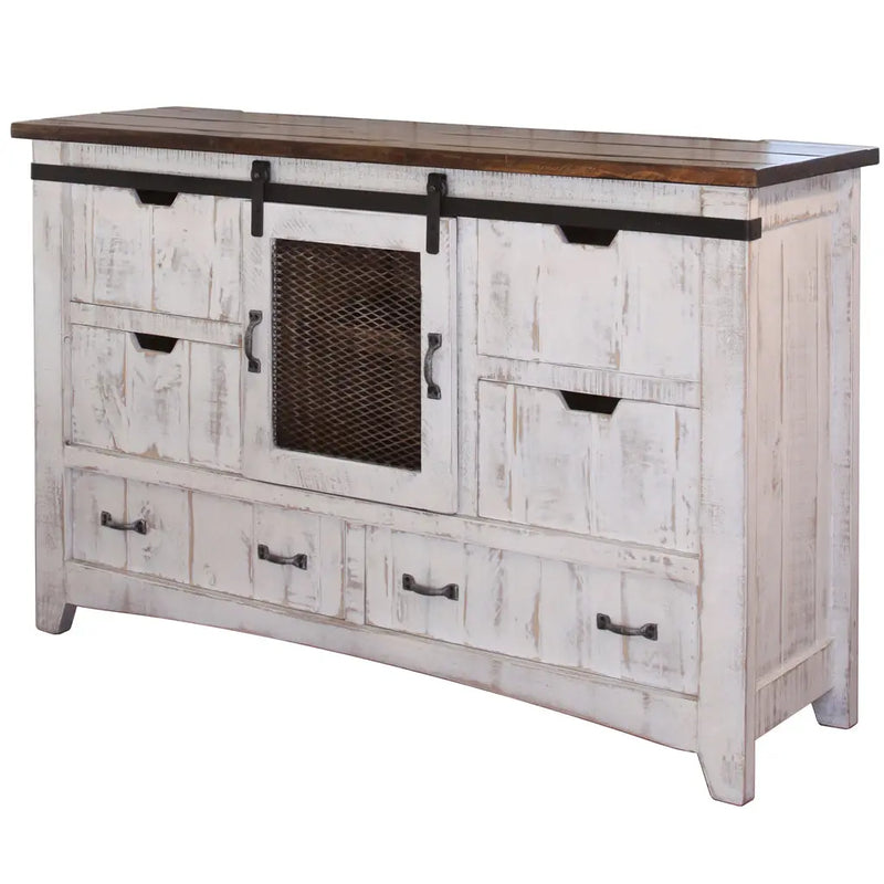 62" Antiqued White Solid Wood Six Drawer Triple Dresser Homeroots Bed & Bath