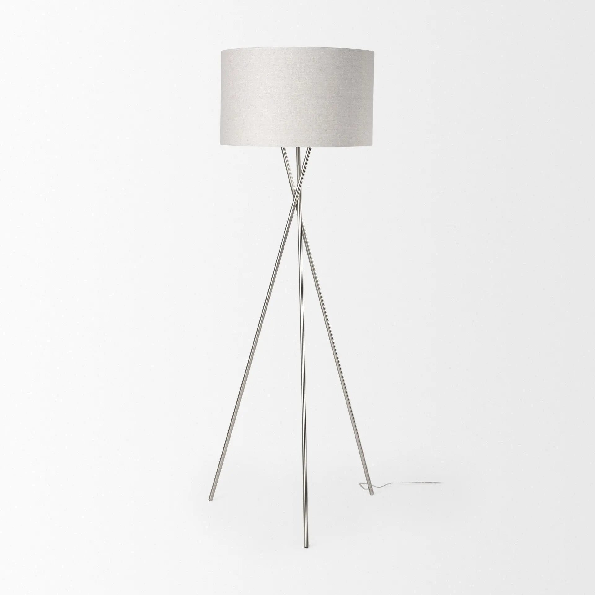 62" Beige Metal Tripod Floor Lamp With Beige Fabric Drum Shade Homeroots Lighting