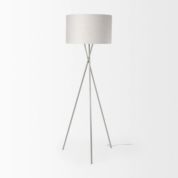 62" Beige Metal Tripod Floor Lamp With Beige Fabric Drum Shade Homeroots Lighting