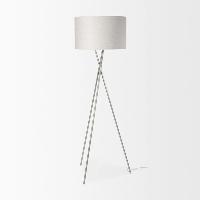 62" Beige Metal Tripod Floor Lamp With Beige Fabric Drum Shade Homeroots Lighting