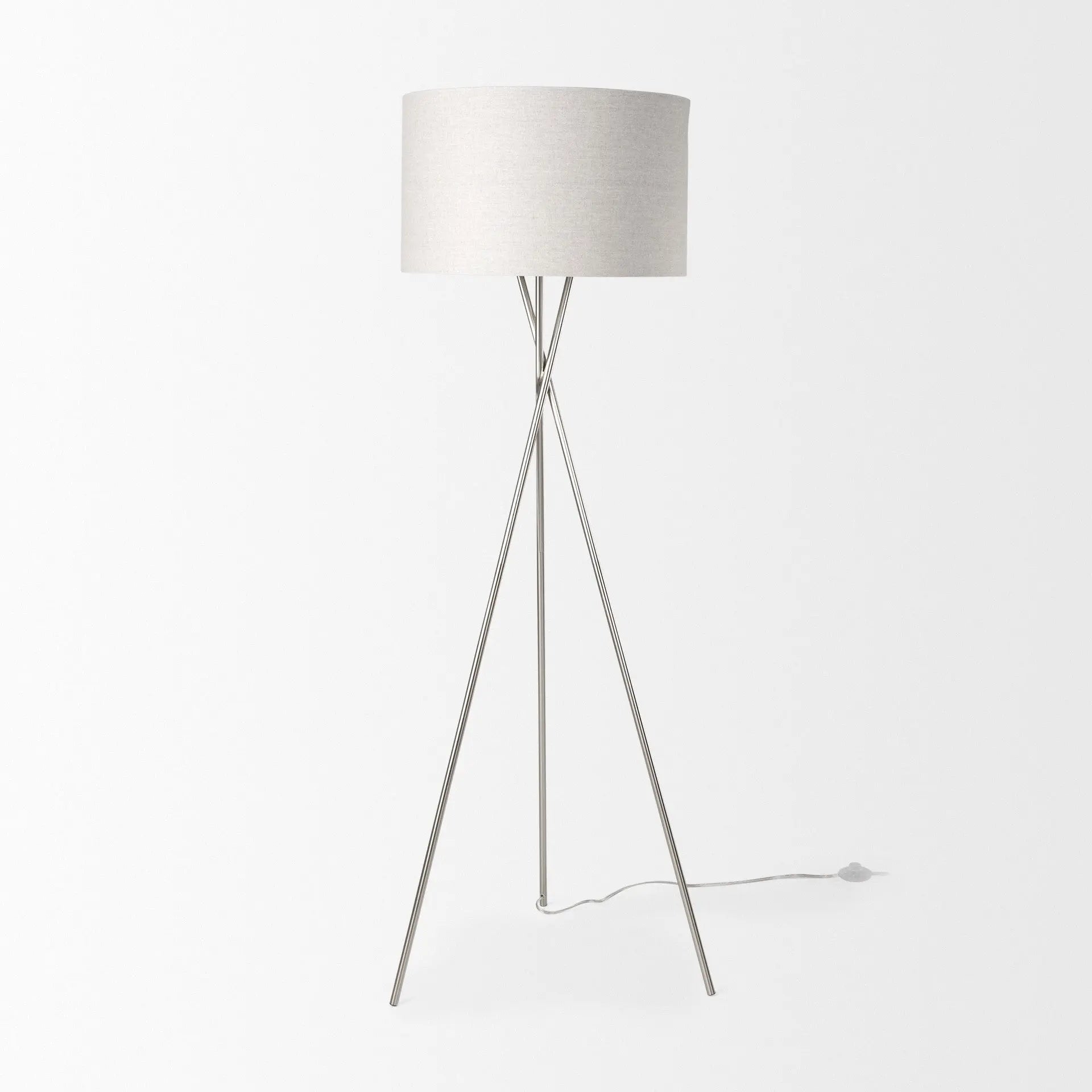 62" Beige Metal Tripod Floor Lamp With Beige Fabric Drum Shade Homeroots Lighting