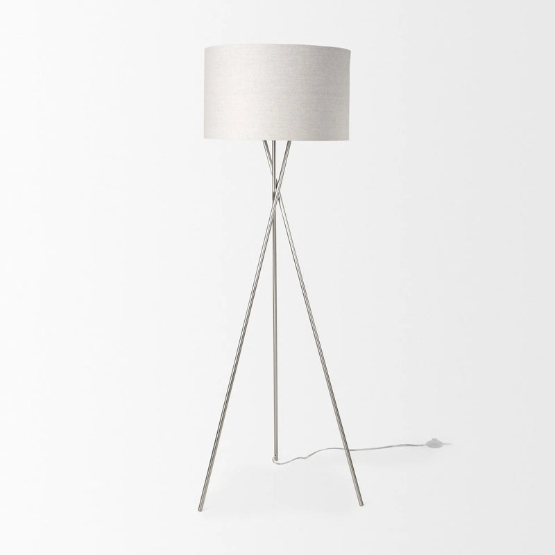 62" Beige Metal Tripod Floor Lamp With Beige Fabric Drum Shade Homeroots Lighting