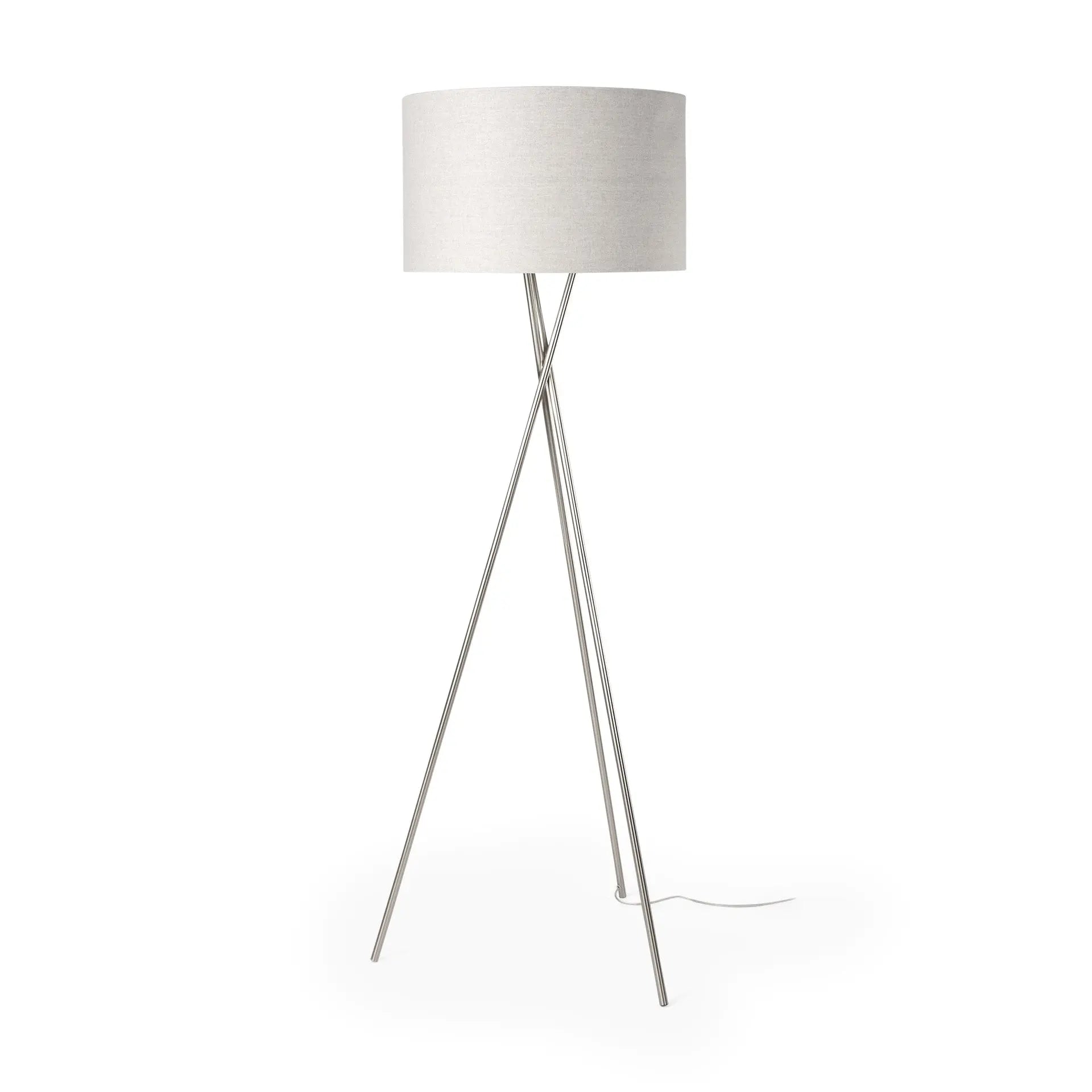 62" Beige Metal Tripod Floor Lamp With Beige Fabric Drum Shade Homeroots Lighting